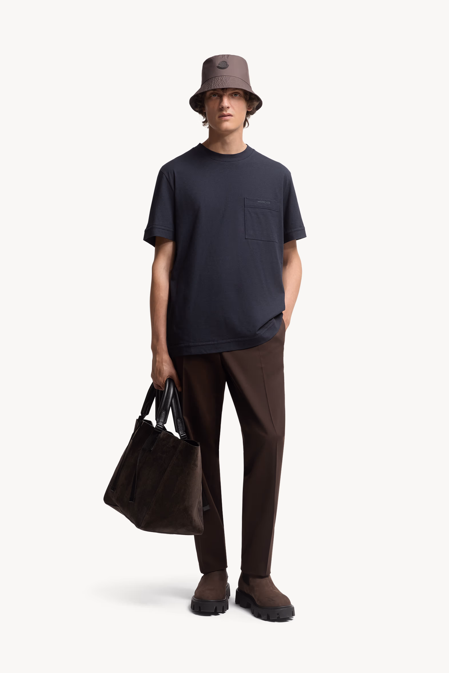 Logo Cotton & Silk T-Shirt with Pocket Men Navy Blue Moncler 0
